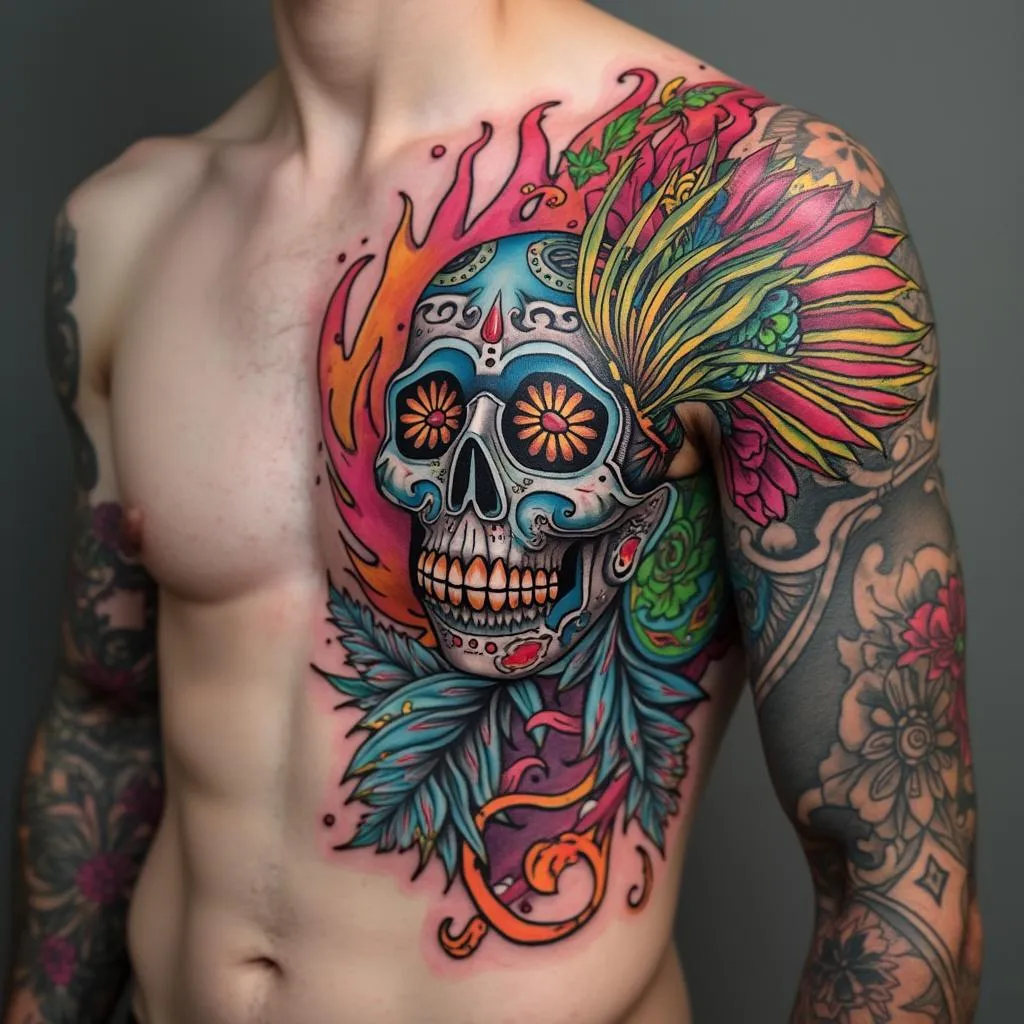 Tatuaje neotradicional colorido