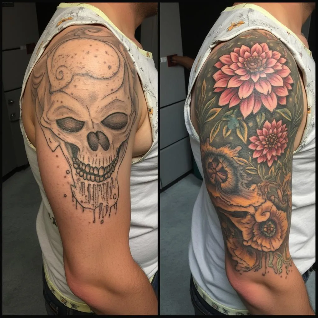 Proceso de cubrimiento de tatuaje antiguo