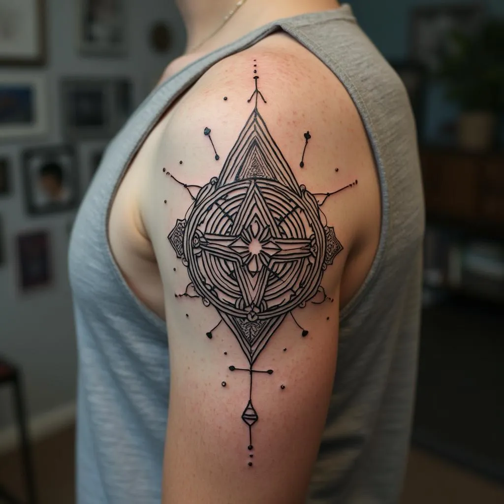 Cliente mostrando un tatuaje de estilo blackwork